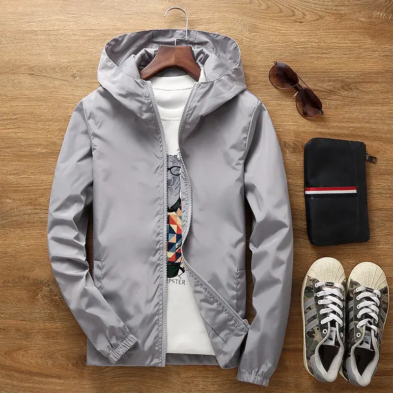 Blue Men's Double-Layer Hooded Jacket with Logo Print - Image 4