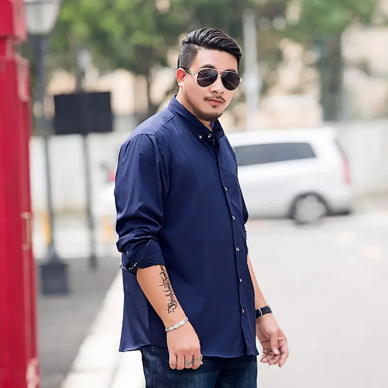 Men Navy Blue Fat Man Long Sleeve Shirt - Image 9