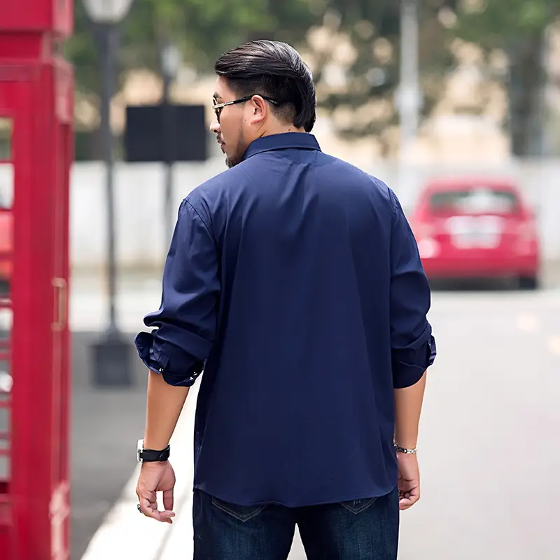 Men Navy Blue Fat Man Long Sleeve Shirt - Image 10