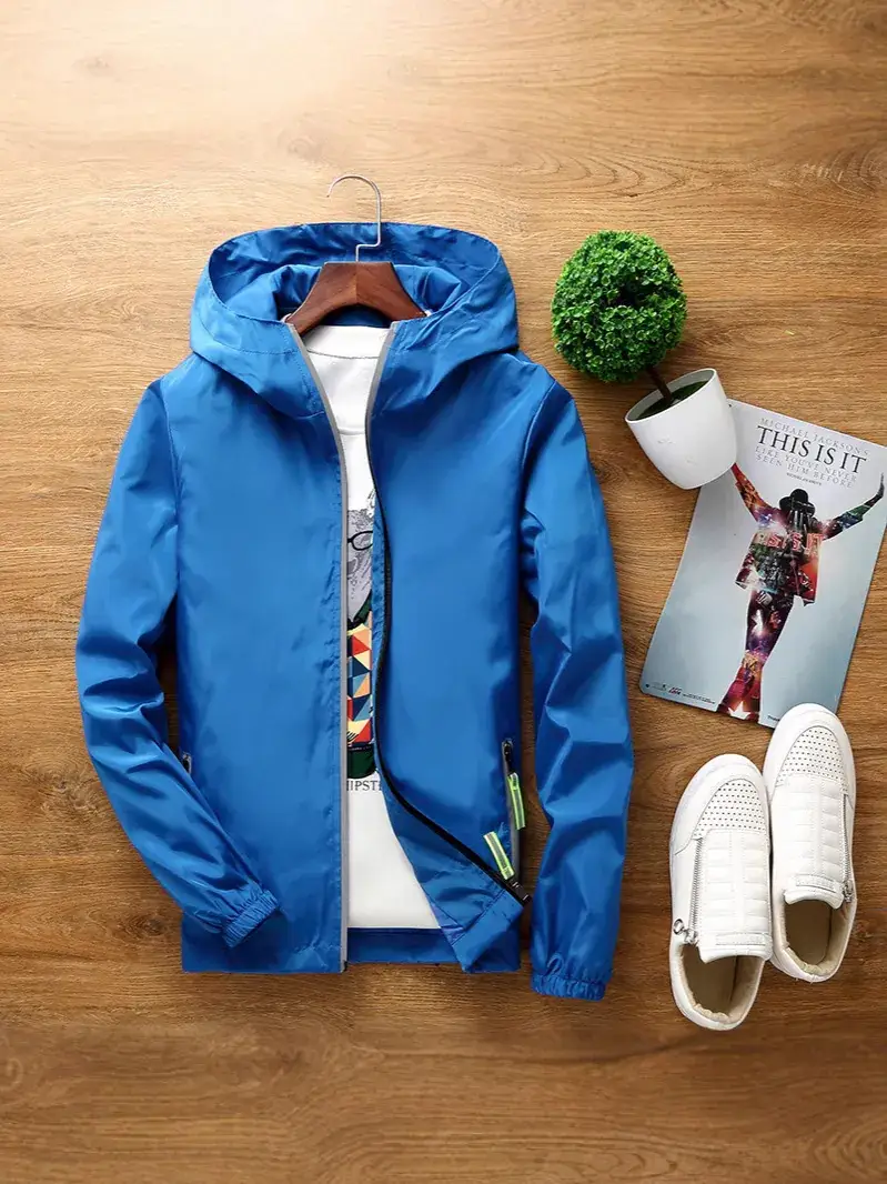 Men Blue Windproof Zipper Jacket Set Large - Image 13