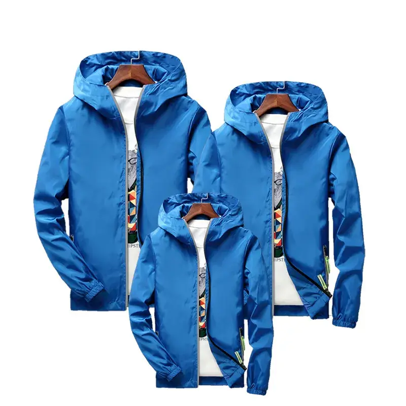 Men Blue Windproof Zipper Jacket Set Large - Image 7