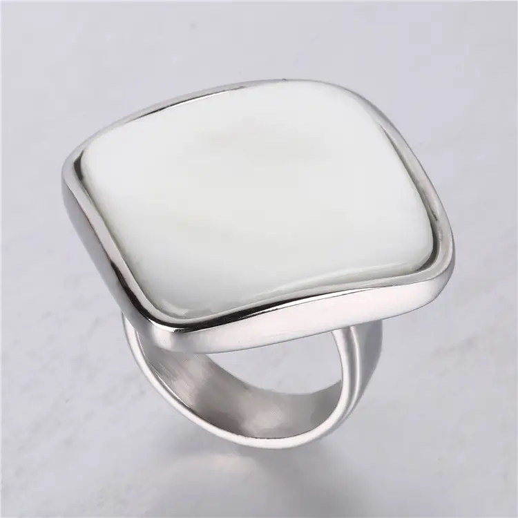 Gold Plated White Shell Ring for Women Large - Image 2