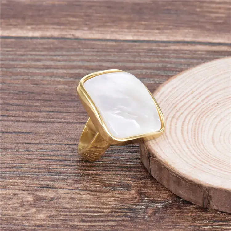 Gold Plated White Shell Ring for Women Large - Image 3