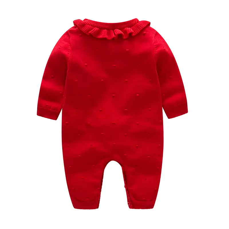Red Ruffled Baby Wool Full Body Suit for Girls - Image 9