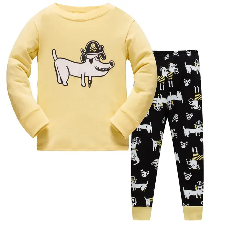 Baby Cotton Dog Print Pajamas Set Yellow Black 3-8Y - Image 3