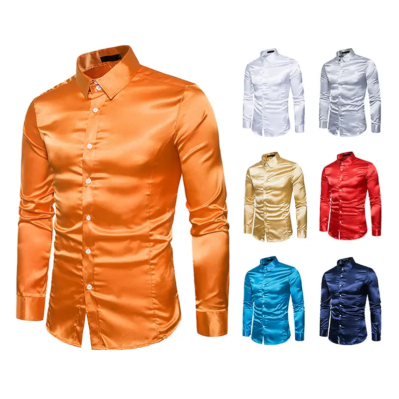 Men's Pink Satin Lapel Shirt A35 - Image 12