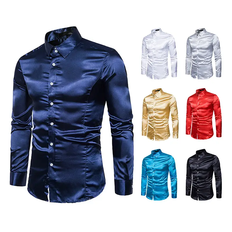 Men's Pink Satin Lapel Shirt A35 - Image 13