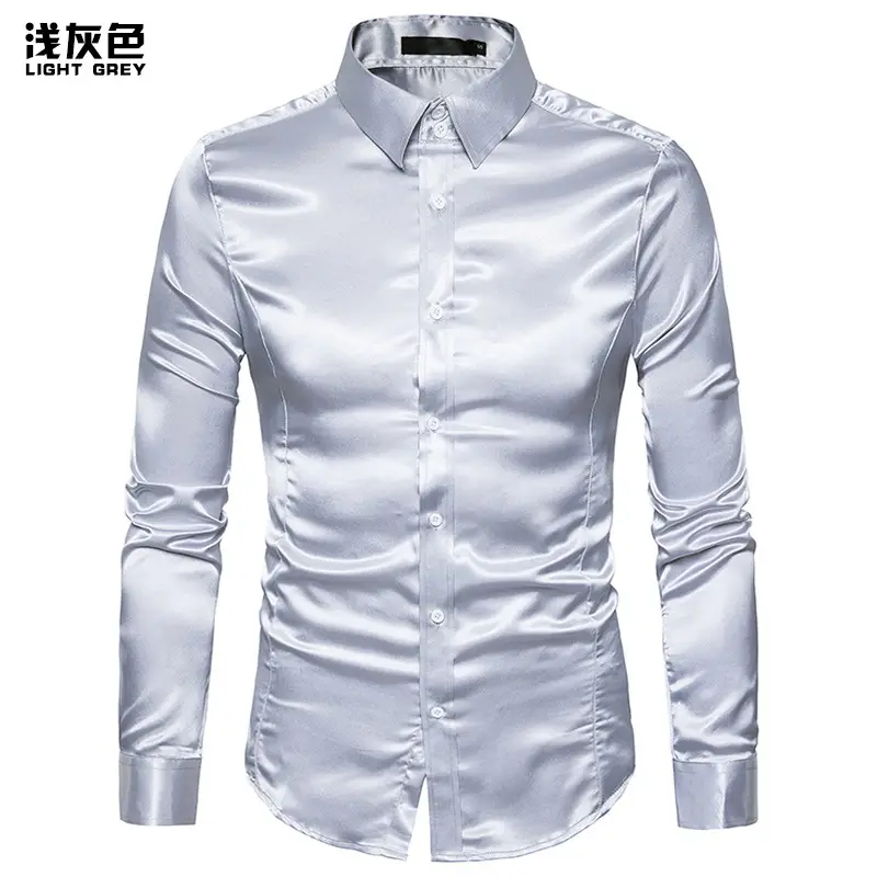 Men's Pink Satin Lapel Shirt A35 - Image 10