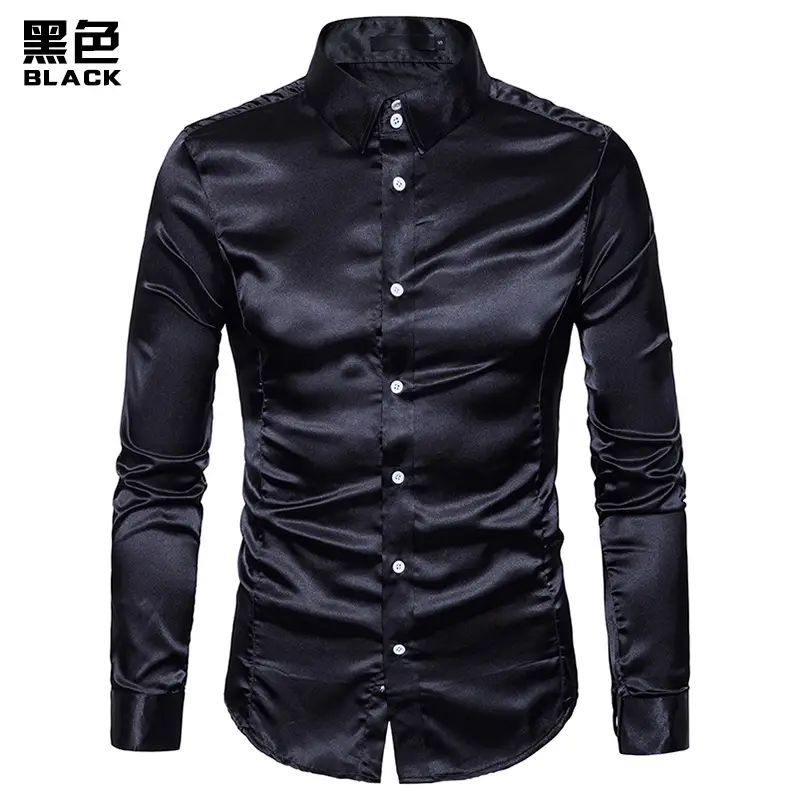 Men's Pink Satin Lapel Shirt A35 - Image 2