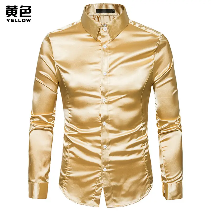 Men's Pink Satin Lapel Shirt A35 - Image 4