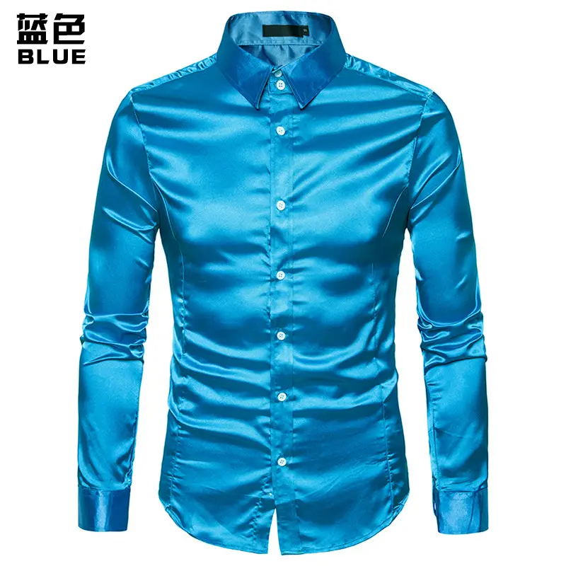 Men's Pink Satin Lapel Shirt A35 - Image 5