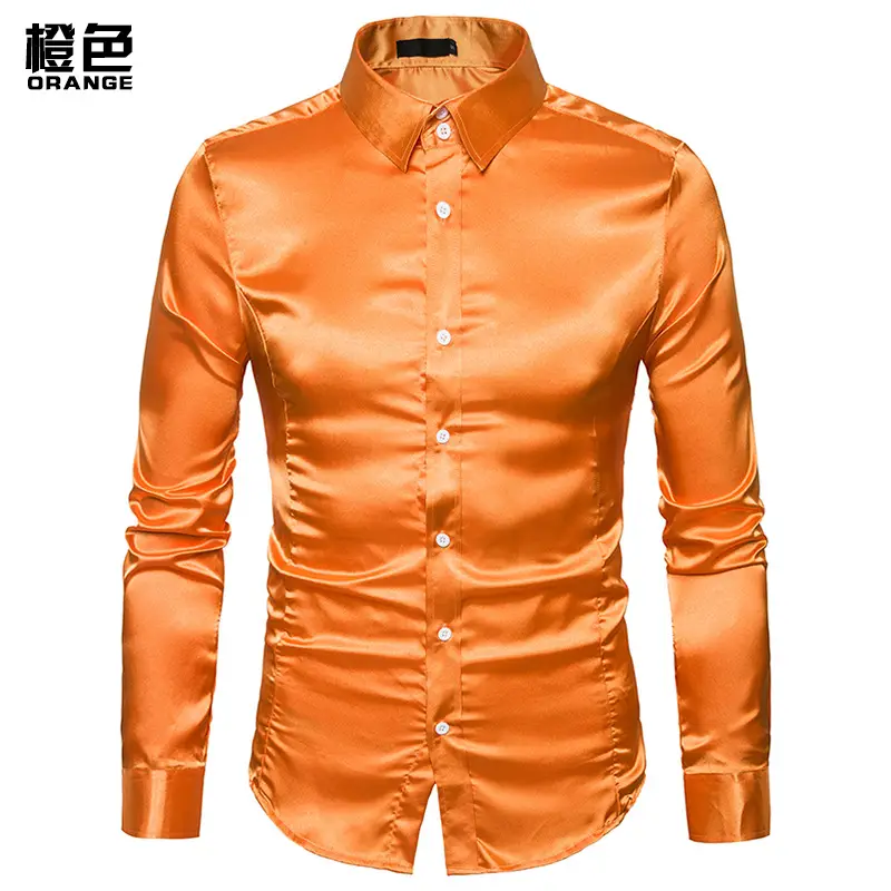 Men's Pink Satin Lapel Shirt A35 - Image 7