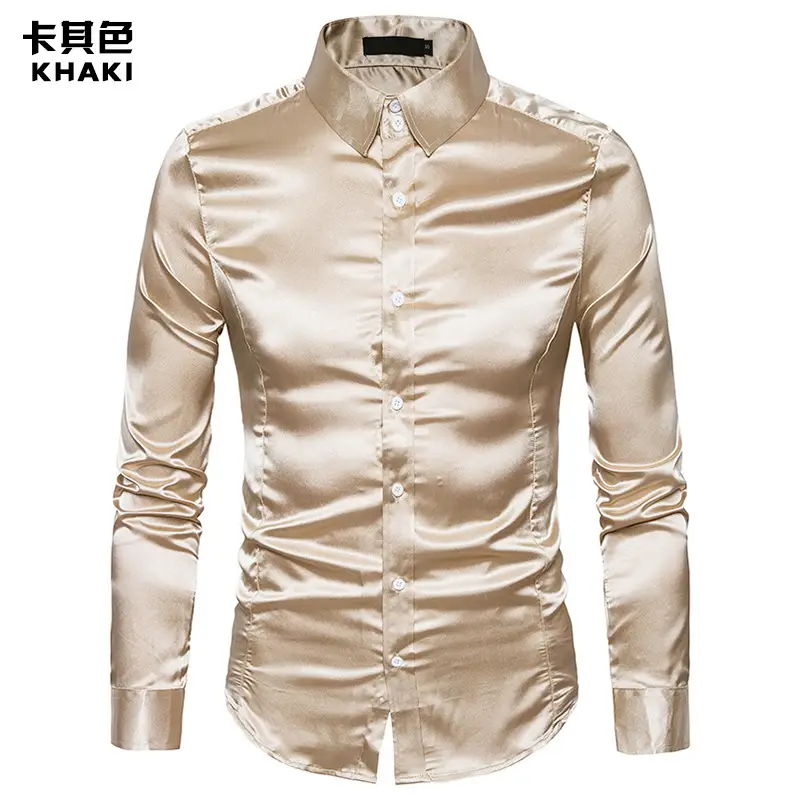 Men's Pink Satin Lapel Shirt A35 - Image 8