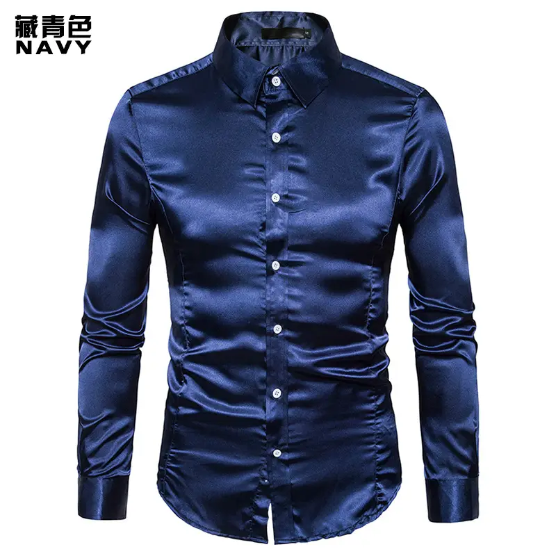 Men's Pink Satin Lapel Shirt A35 - Image 9