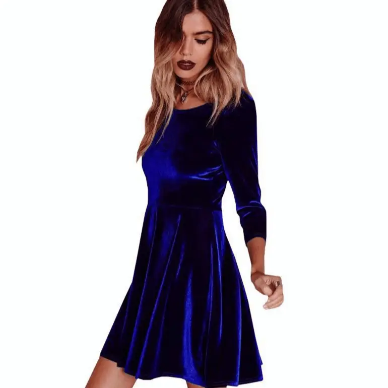 Gold Velvet Long Sleeve Dress for Women - Image 8