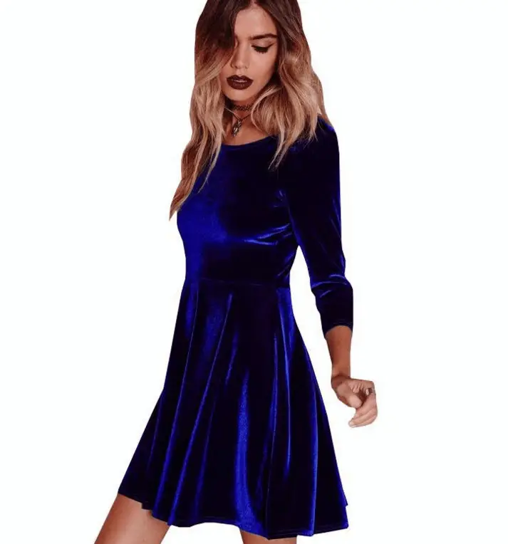 Gold Velvet Long Sleeve Dress for Women - Image 5