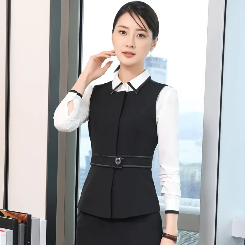 Korean Slim Fit Navy Blue Vest Set for Women - Image 2