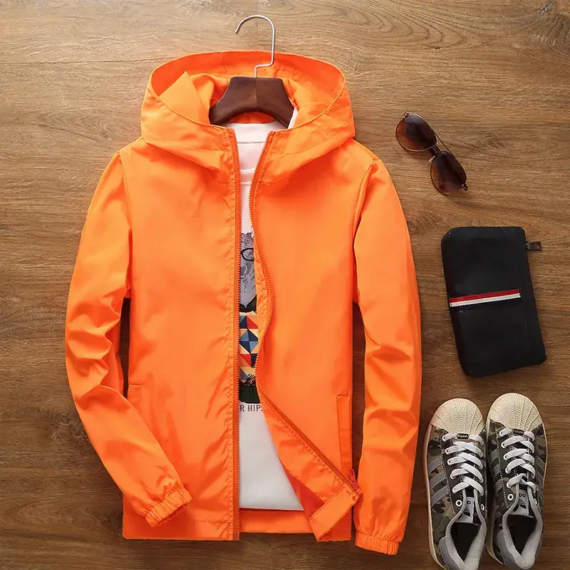 Men's Pink Hooded Windbreaker Jacket Large - Image 8