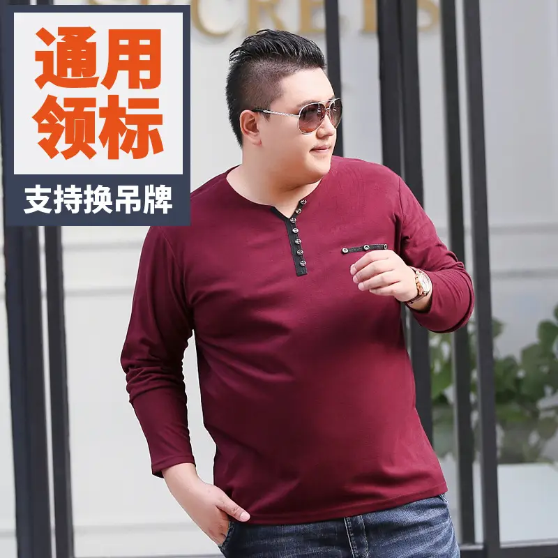 Men Black Long Sleeve Button T-Shirt Large