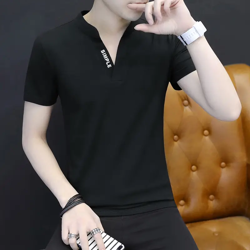 Men's Black Korean Style Short Sleeve T-Shirt - Image 8