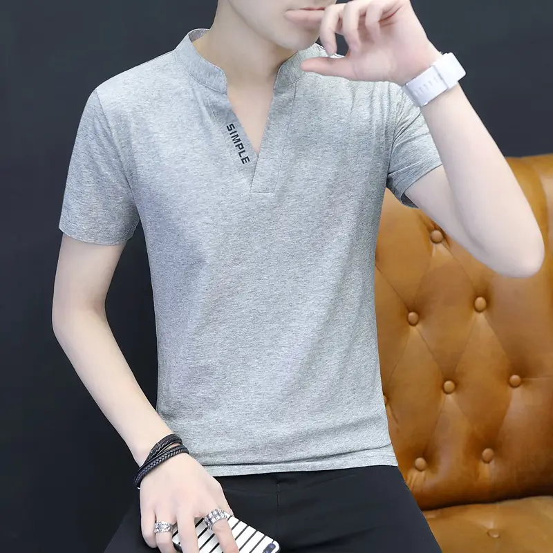 Men's Black Korean Style Short Sleeve T-Shirt - Image 9