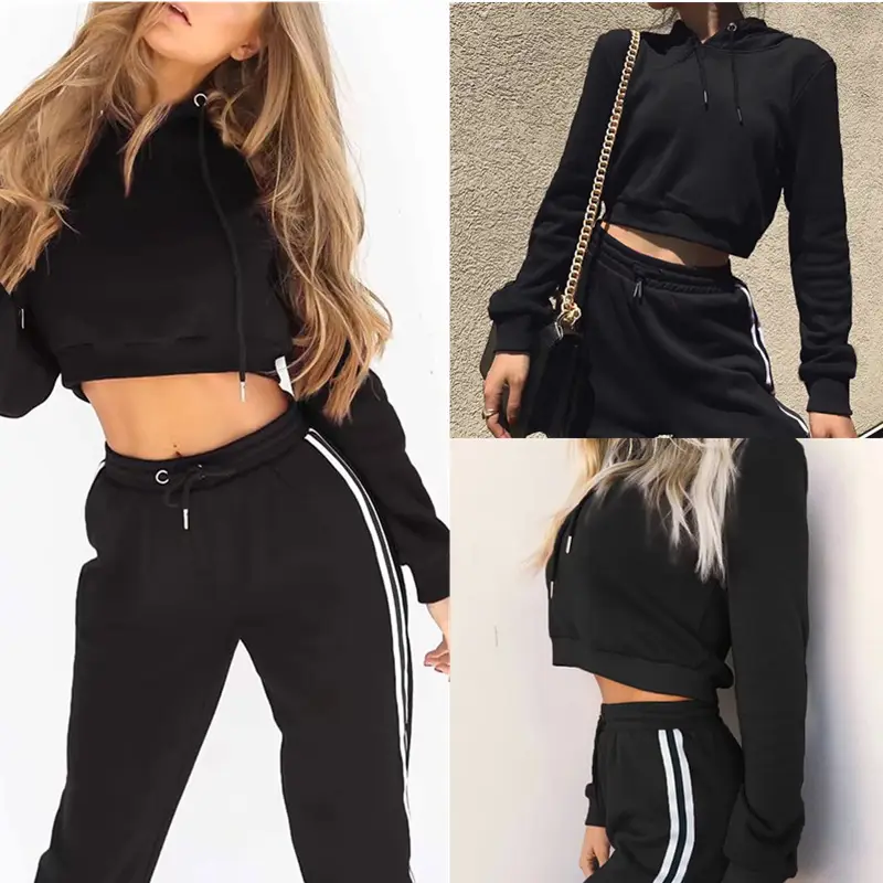 Black Hooded Sweatshirt Set Two-Piece 2017 - Image 4