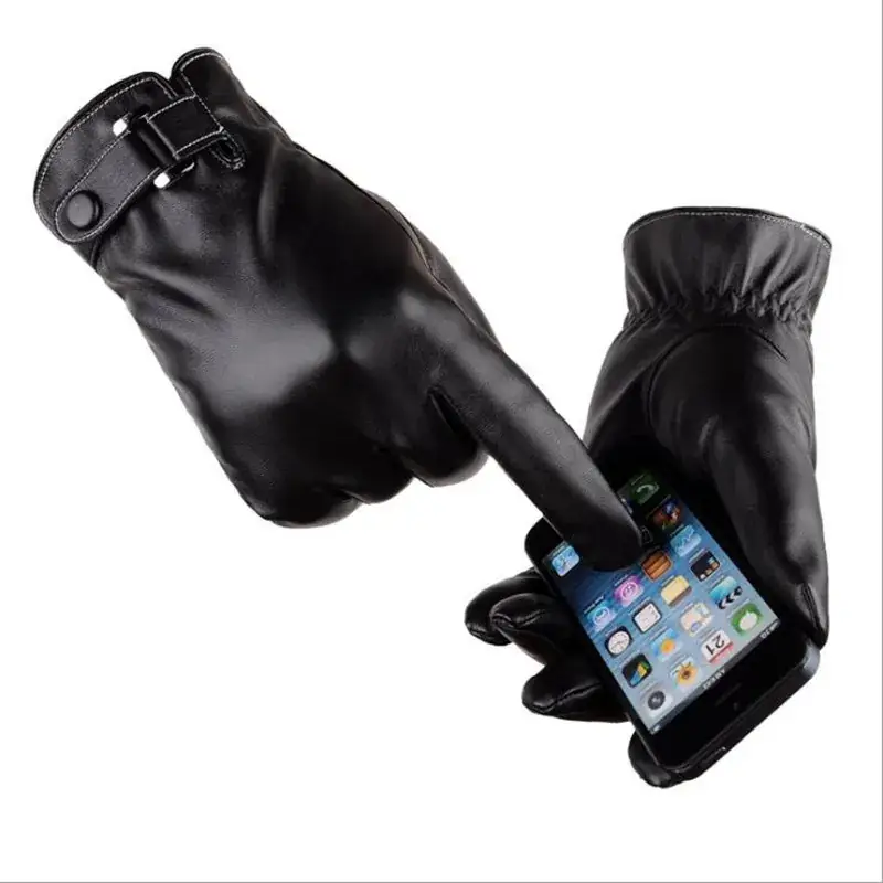 Winter Touch Screen Gloves for Men Women Brown Leather Warm Waterproof - Image 6