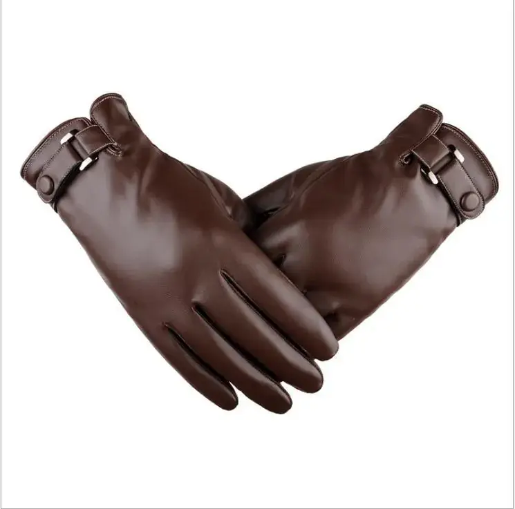 Winter Touch Screen Gloves for Men Women Brown Leather Warm Waterproof - Image 2