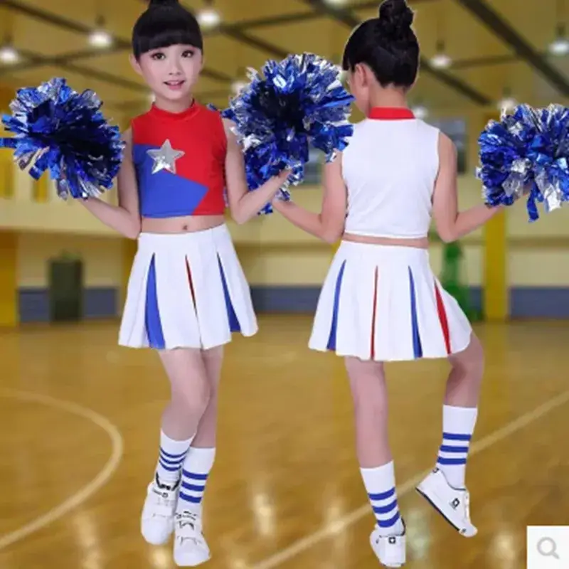 Kids Cheerleading Outfit Red Blue Star Shorts
