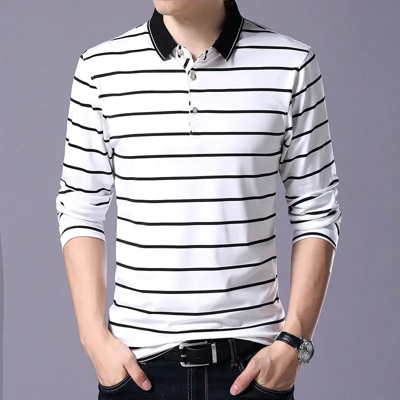 Men Cotton Striped Slim Fit T-Shirt Black White - Image 4