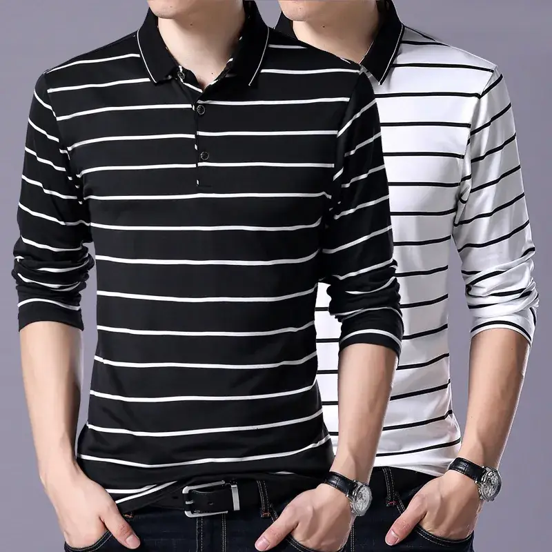 Men Cotton Striped Slim Fit T-Shirt Black White - Image 5