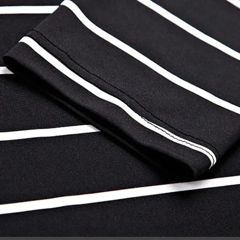 Men Cotton Striped Slim Fit T-Shirt Black White - Image 7