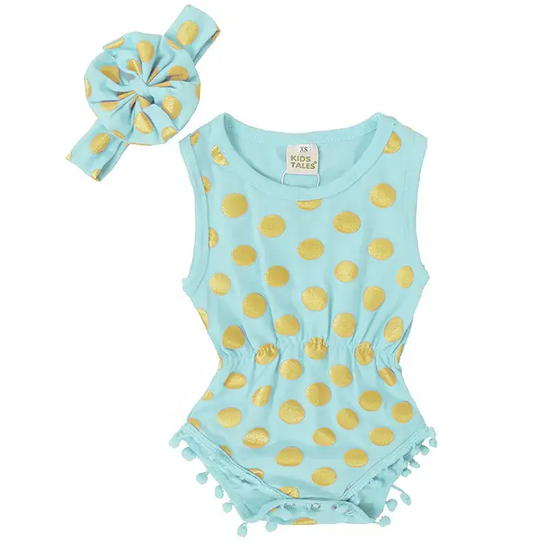 Pink Polka Dot Cotton Romper with Headscarf Set - Image 4