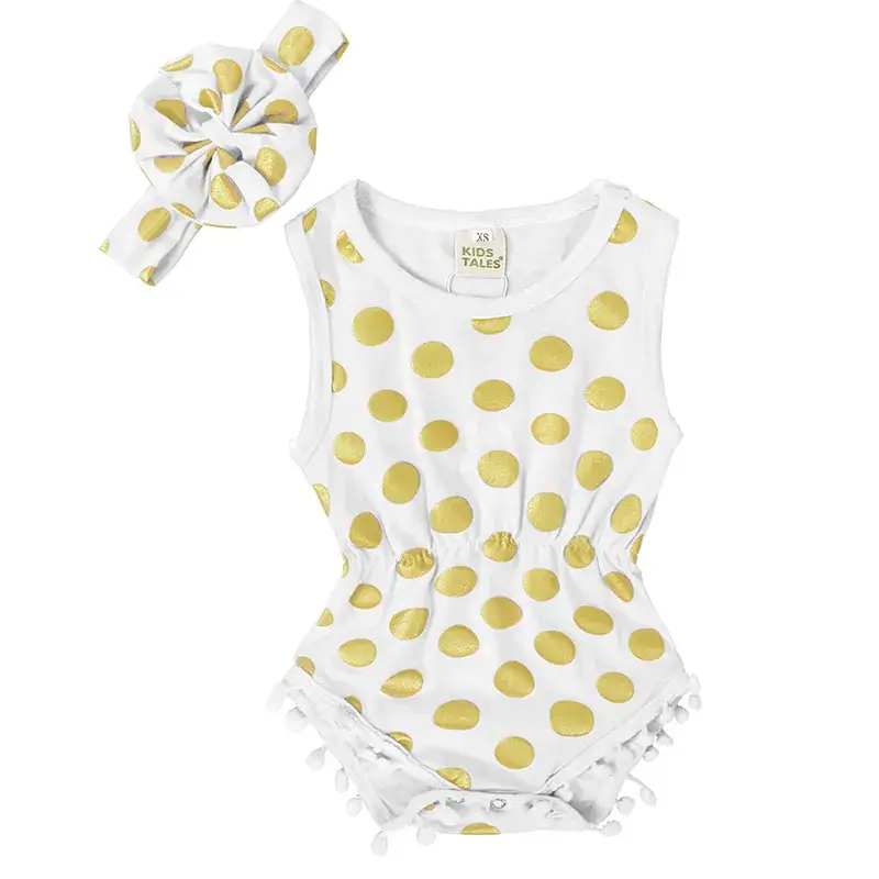 Pink Polka Dot Cotton Romper with Headscarf Set - Image 6