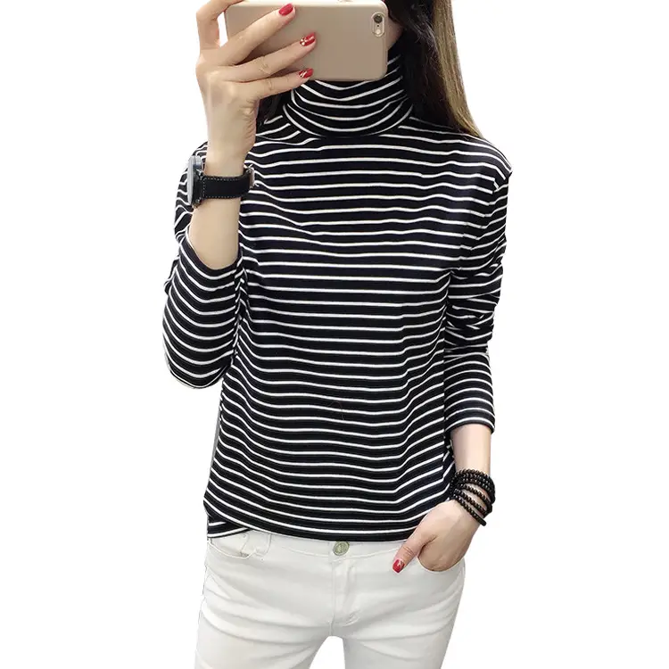 Long Sleeve Striped Women's Turtleneck Top - Image 5