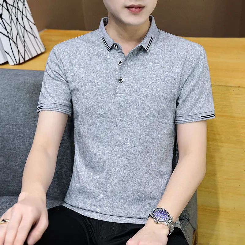 Men's Grey Polo T-Shirt 2025 Summer Casual Wear - Image 3