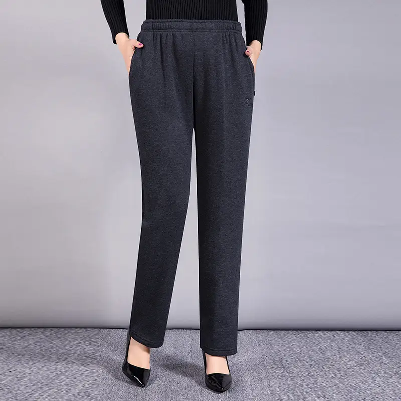 Middle-aged Women's Fleece Pants Maroon Winter - Image 10
