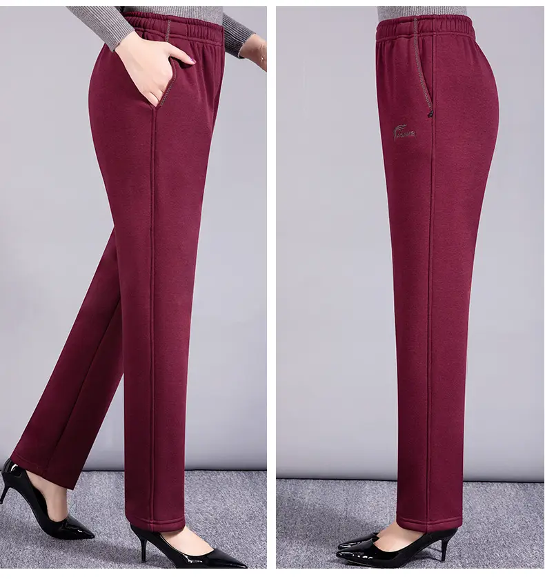 Middle-aged Women's Fleece Pants Maroon Winter — feature 16