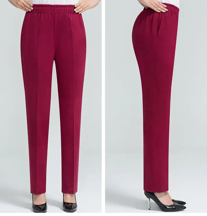 Middle-aged Women's Fleece Pants Maroon Winter — feature 24