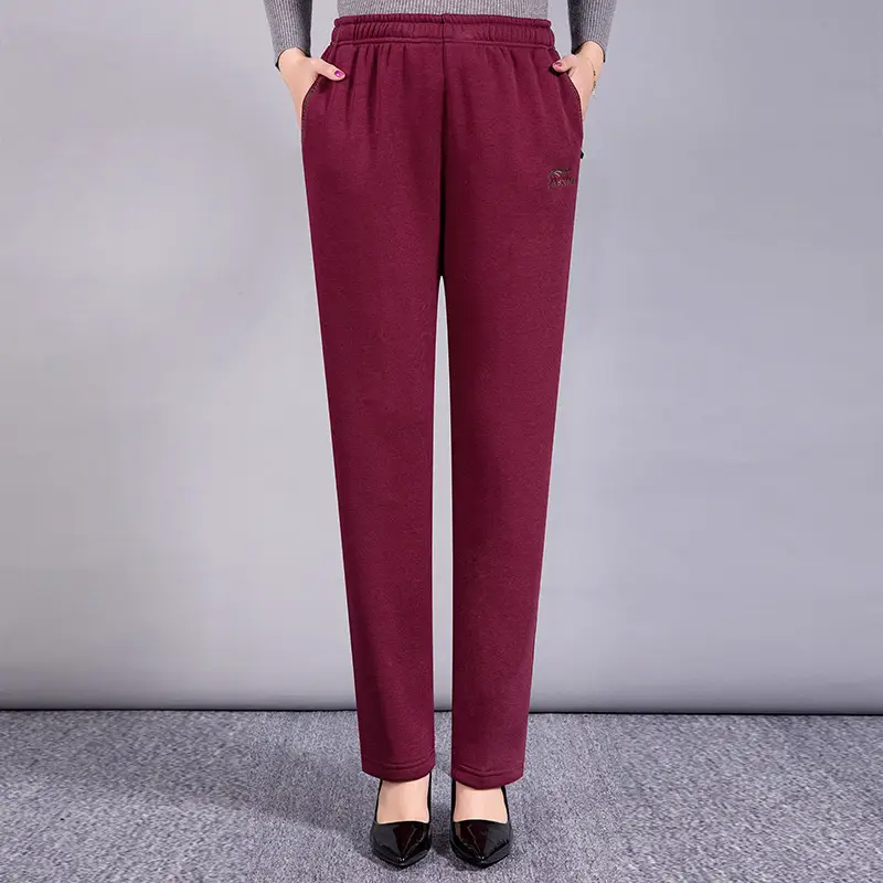 Middle-aged Women's Fleece Pants Maroon Winter — feature 37