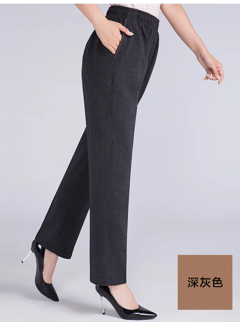 Middle-aged Women's Fleece Pants Maroon Winter - Image 2