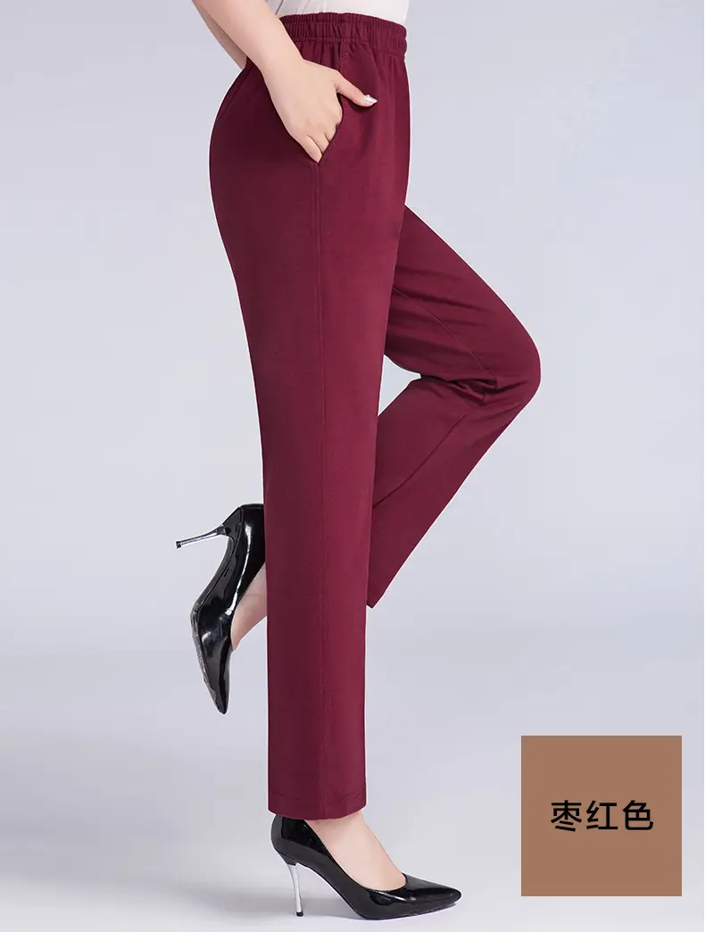 Middle-aged Women's Fleece Pants Maroon Winter - Image 3