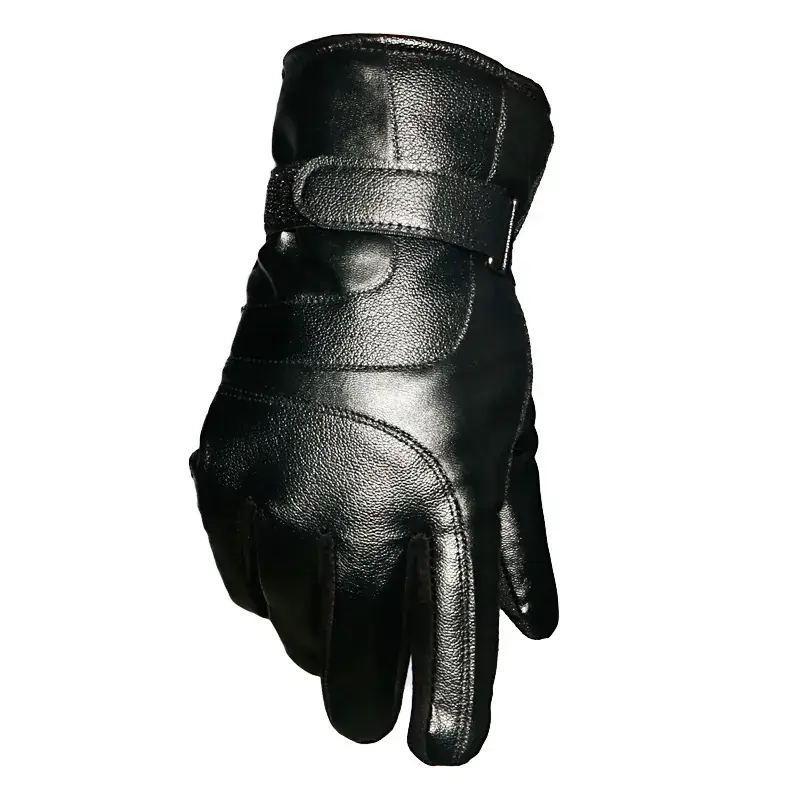Men Winter Leather Gloves Black Thickened Blue - Image 5