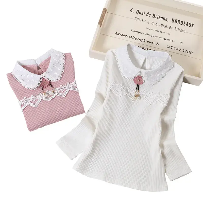 Girls Pink Lace Long Sleeve T-Shirt for Kids - Image 3