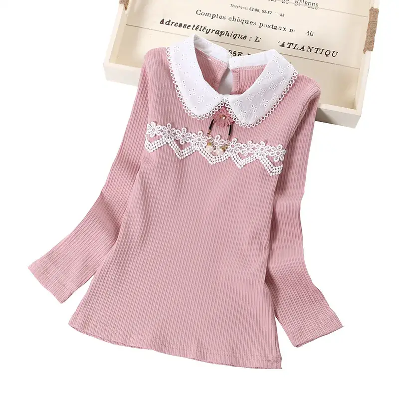 Girls Pink Lace Long Sleeve T-Shirt for Kids - Image 2