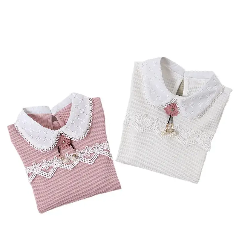 Girls Pink Lace Long Sleeve T-Shirt for Kids - Image 5