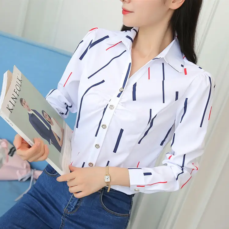 Women White Korean Style Slim Fit V-Neck Shirt - Image 4