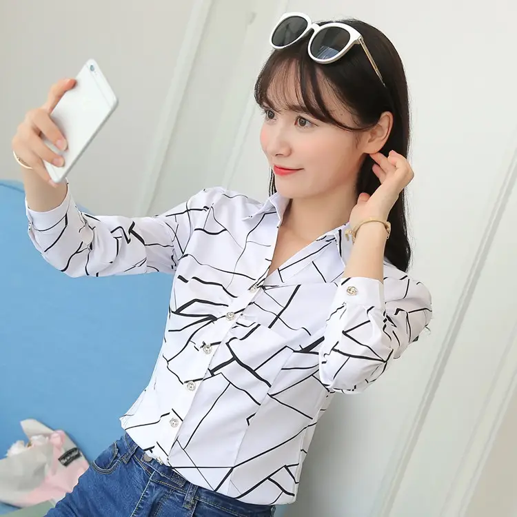 Women White Korean Style Slim Fit V-Neck Shirt - Image 3