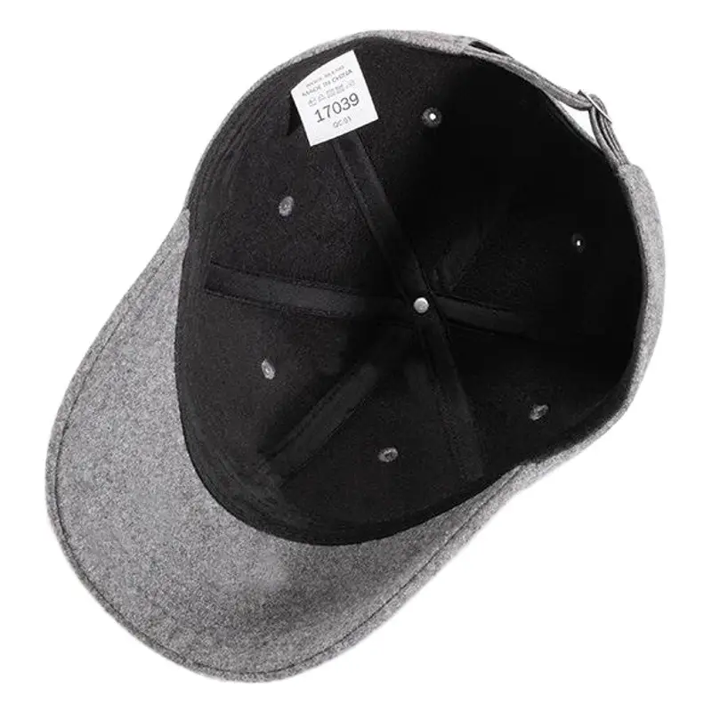 Men's Grey Wool Bimbed Cap Winter Warm