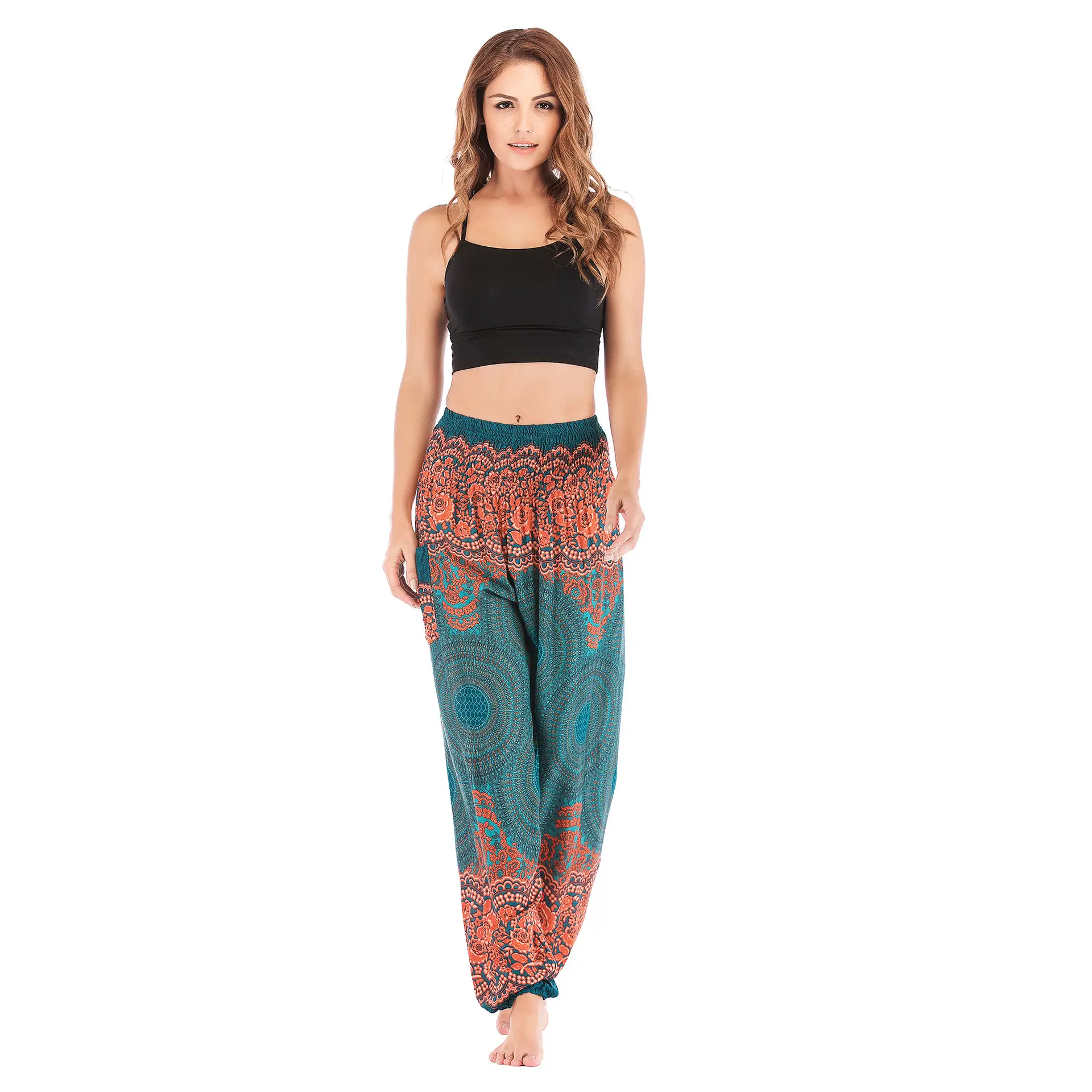 Bohemian Rayon Yoga Pants Red Blue Pattern